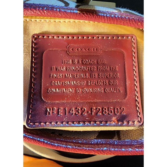 Coach New York Signature Stripe Khaki Monogram / Merlot Crossbody Purse File Bag - Picture 5 of 8